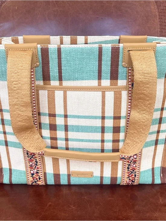 Spartina 449 Charlie Plaid Print Linen & Leather Trimmed Tote Bag - Picture 5 of 11